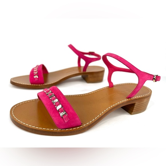 Salvatore Ferragamo Tremiti Gancini Chain Logo Pink Suede Ankle Strap Sandals 7 - Picture 13 of 13
